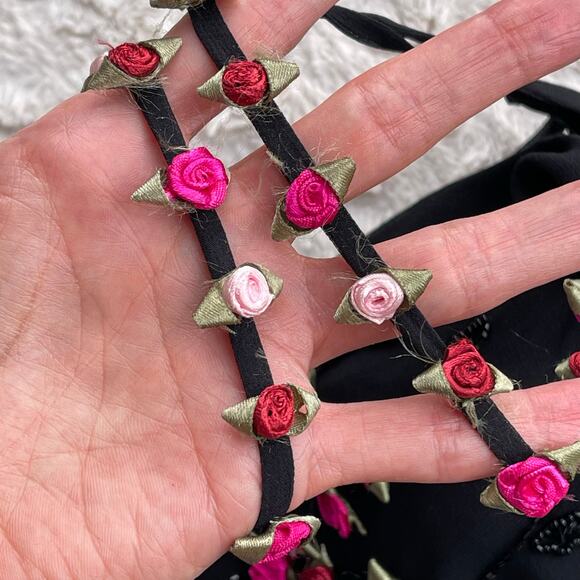 Cache silk rosette beaded slip dress prom gown ruffle formal cocktail floral M - Picture 7 of 16